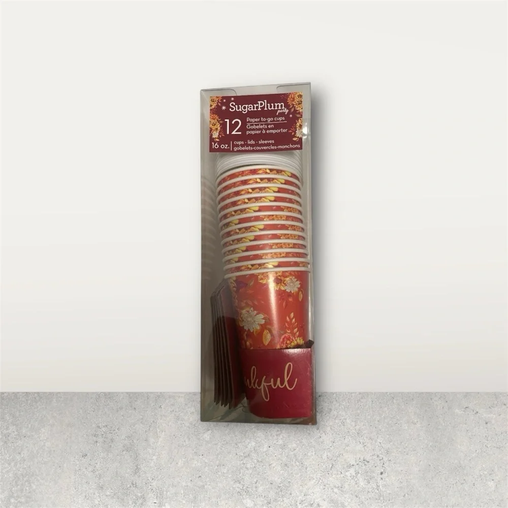 Sugar Plum Red and Gold Floral Paper Cups - 12 Pack